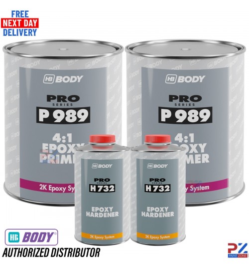 2x HB Body P989 Grey 4:1 Epoxy Primer 5L + H732 Hardener Kit